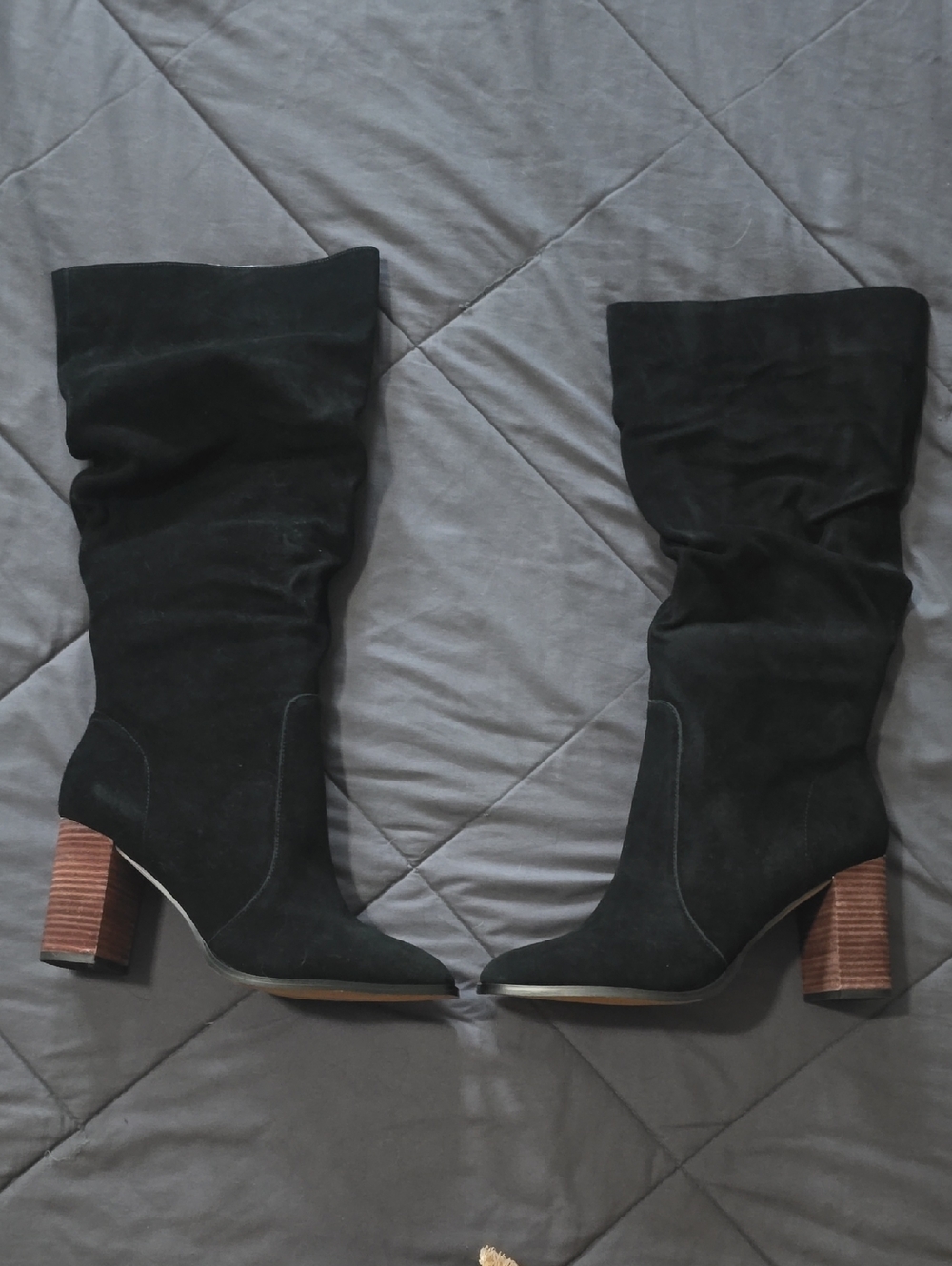 Splendid Black Suede MidCalf Slouch Boots w/ Stacked Wood Heel Size 10 Like New!